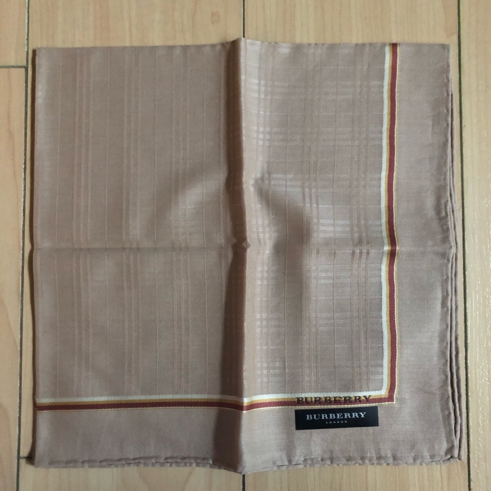 New Burberry Handkerchief Scarf Bandana Pocket Square Check Beige